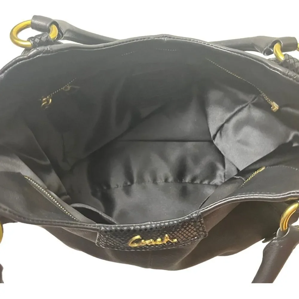 Coach Blk Leather Ashley Satchel w/Pleat Detail Embossed Accents Gold Fittings